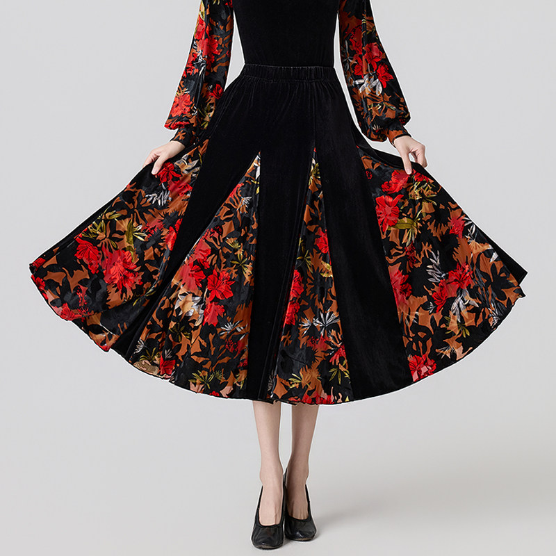 新款拉丁舞练功服韩国绒秋冬半身裙成人女交谊舞练习跳舞裙演出服