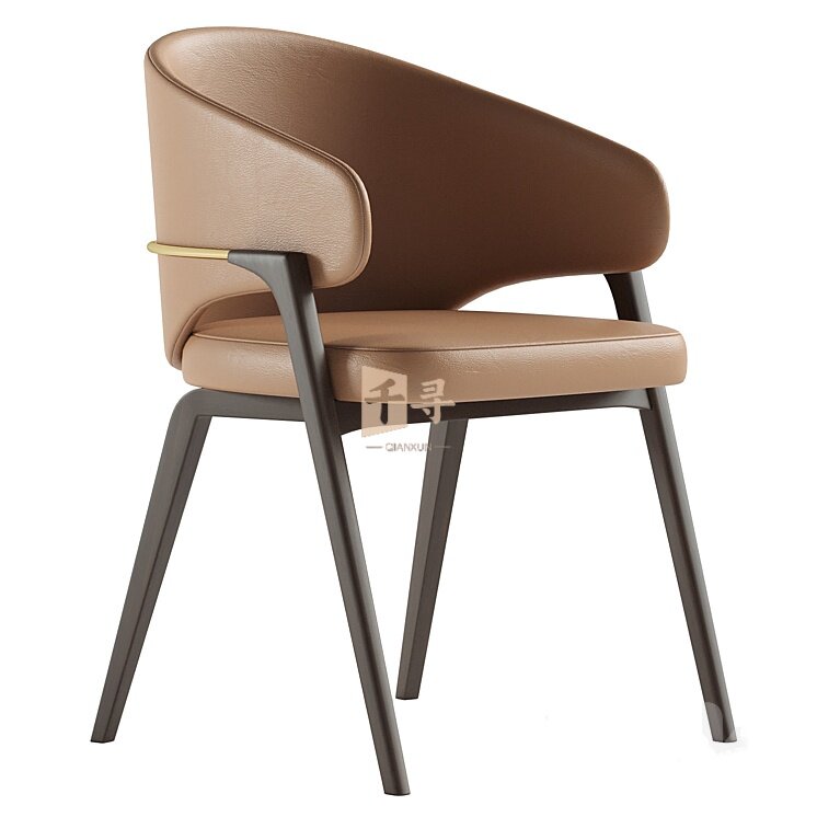轻奢现代简约实木餐椅意式皮艺靠背茶室椅别墅酒店会所餐厅单人椅