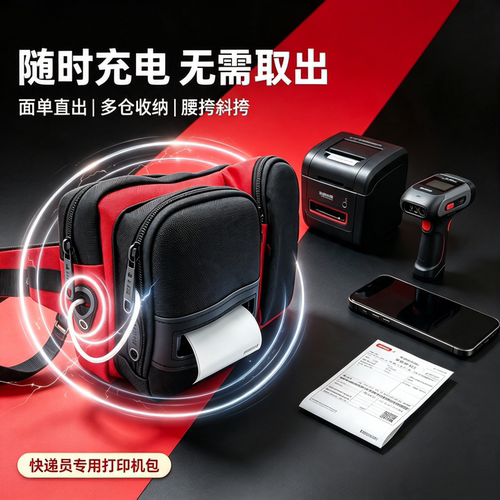 快递员腰包红黑拼色防水耐磨大容量便携蓝牙打印机专用挎包升级款