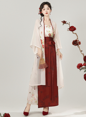 吾欣怡原创[夏日玫瑰]宋制汉服女绣花长干寺改良旋裙日常通勤套装
