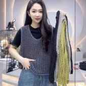 宽松韩版 设计感镂空背心马甲女2025春夏季 新款 网格叠穿慵懒风上衣