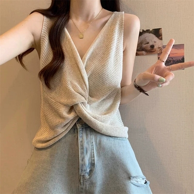 后背镂空新品针织背心吊带女薄款夏季外穿设计感小众扭结无袖上衣