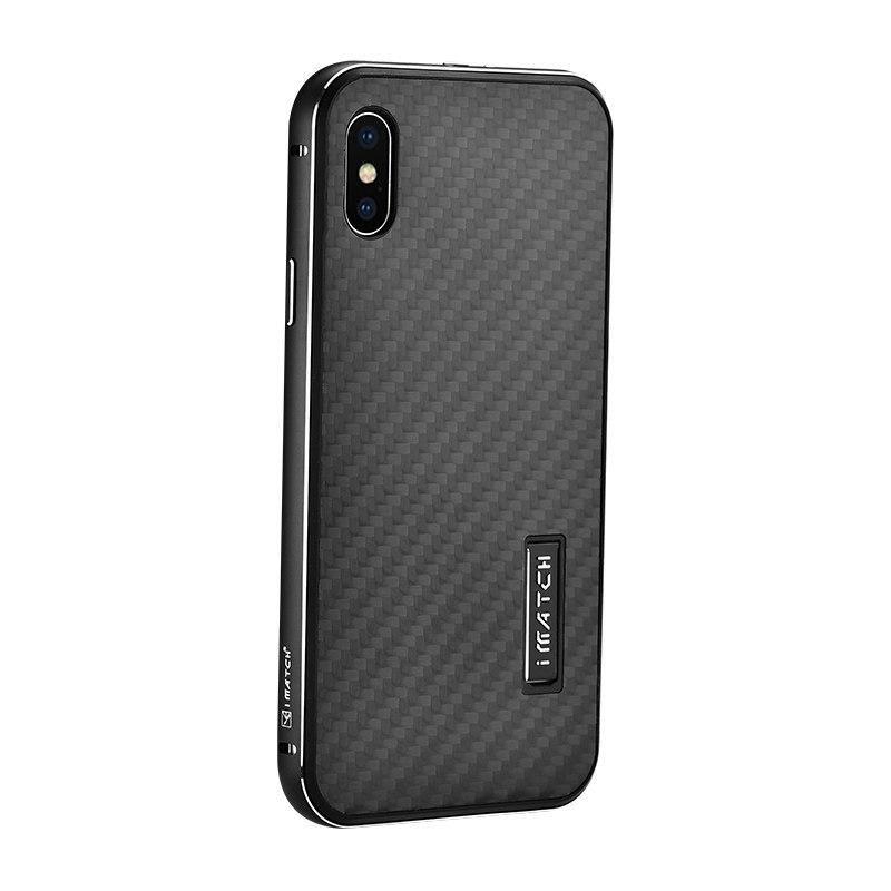 iMatch Luxury Aluminum Metal Bumper Carbon Fiber Back Cover Case for Apple iPhone X