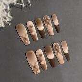 秋冬磨砂可拆卸穿戴甲成品高级感芭蕾法式 蝴蝶结穿戴甲长梯磨砂