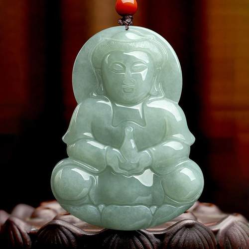 天然翡翠A货观音吊坠冰糯种经典菩萨玉项链男款玉坠大号观音
