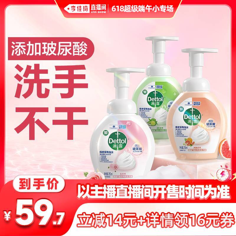 【李佳琦直播间端午小专场】滴露泡沫洗手液250ml*3抑菌护手清洁