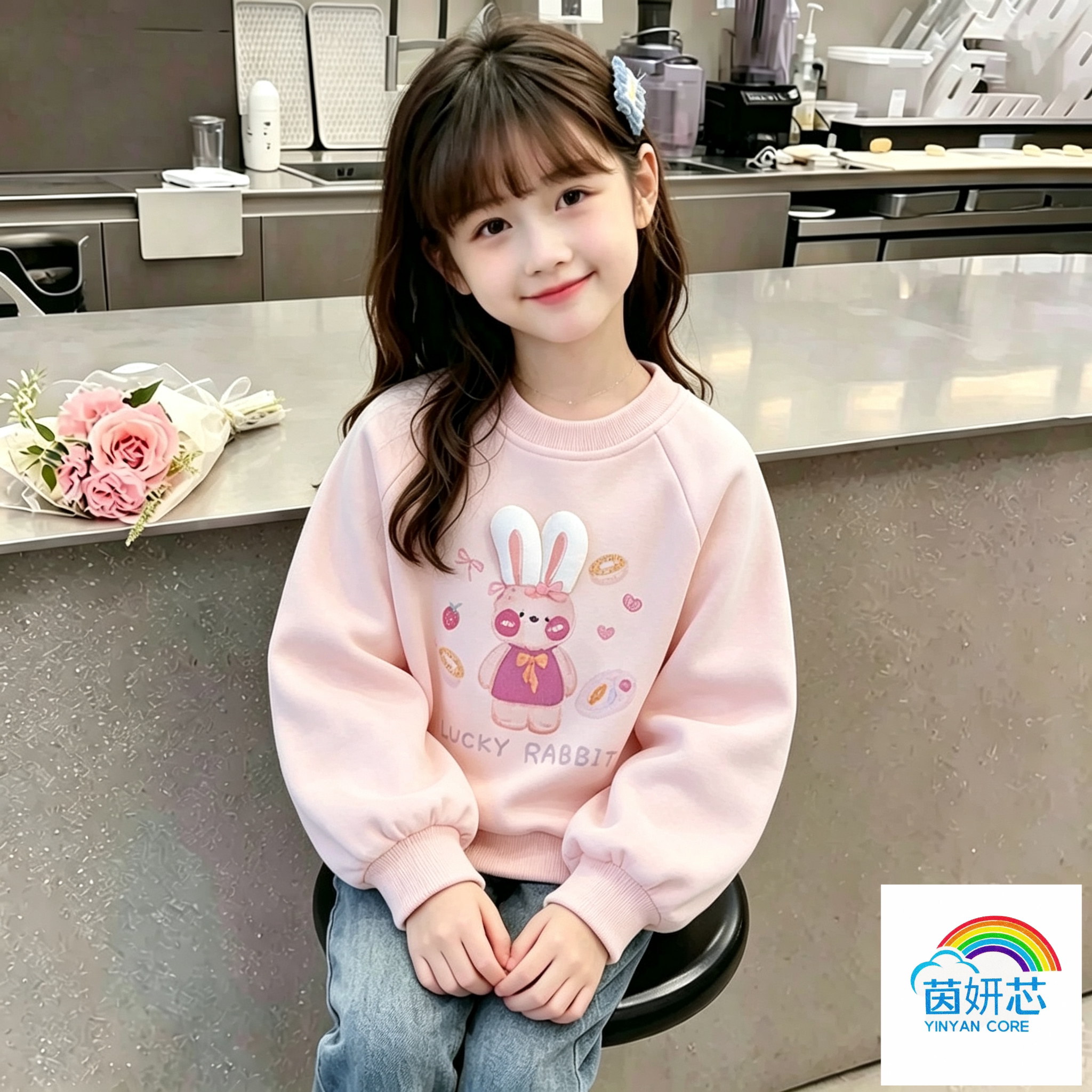 女童卫衣秋冬季儿童新款韩版洋气卡通小兔套头圆领长袖上衣潮