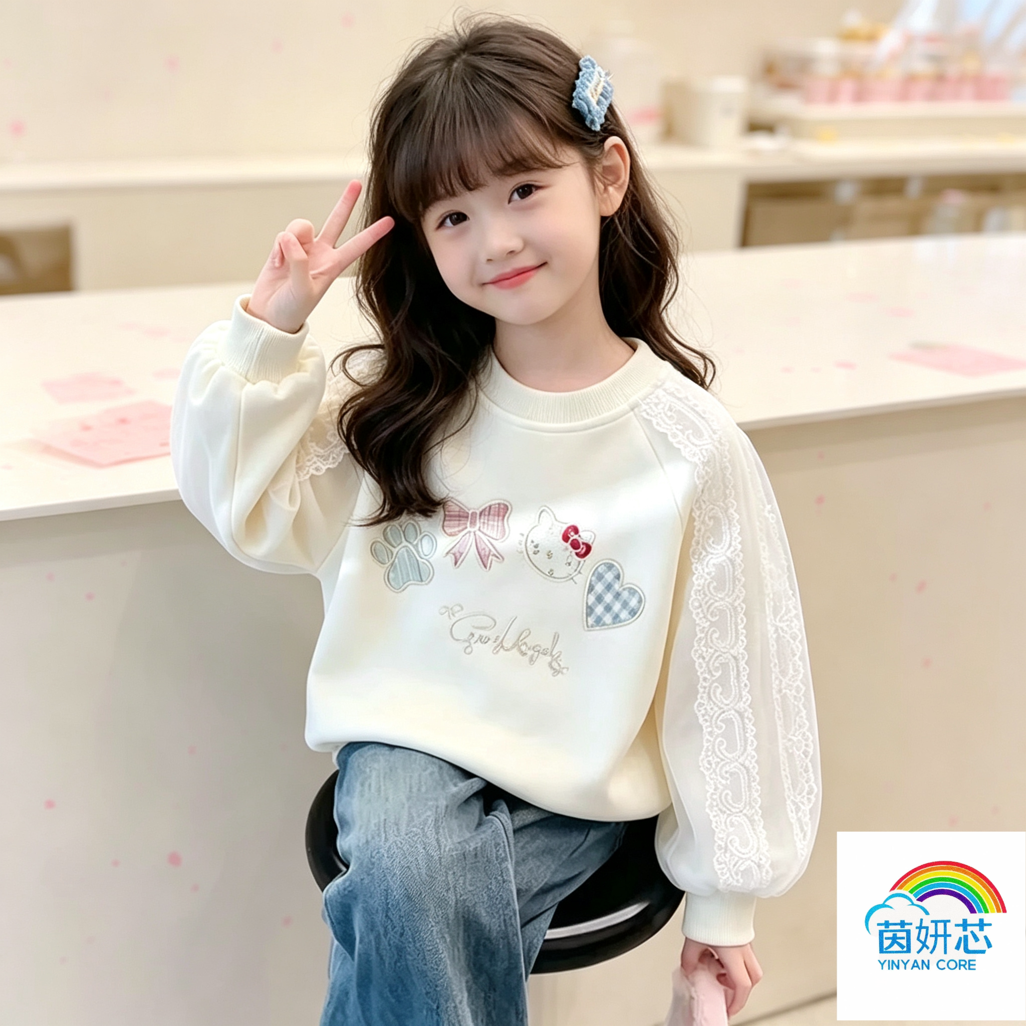 女童卫衣蕾丝上衣韩版洋气衣服宝宝春秋新款儿童2026年百搭秋装潮