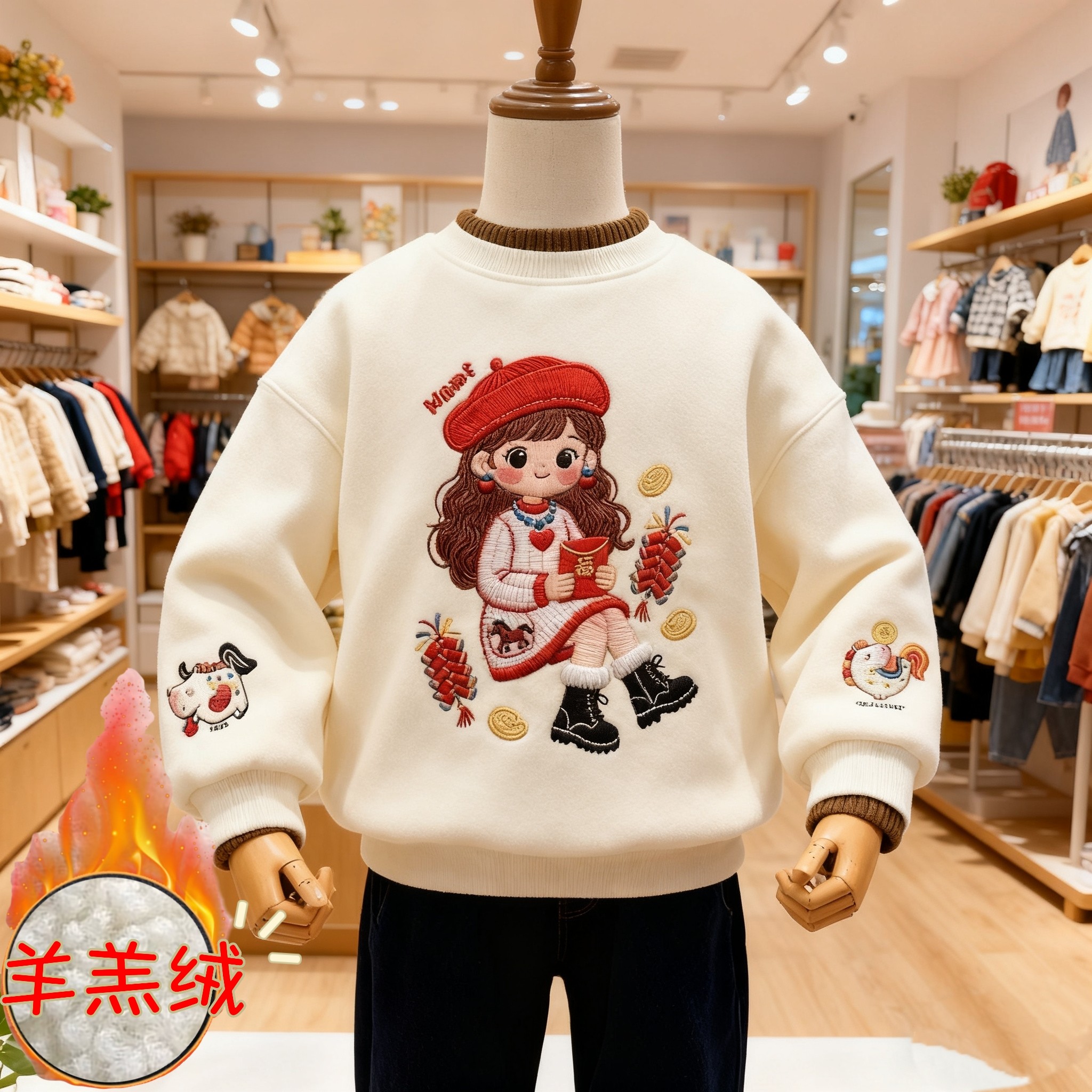 儿童新年红色儿童卡通印花卫衣秋冬加绒保暖圆领长袖卫衣,童装/婴儿装/亲子装,卫衣/绒衫,淘宝优惠券,粉丝福利购,淘宝优惠卷