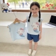 上衣 圆领蓝色短袖 甜美可爱风飞飞袖 卡通猫咪T恤女童夏季