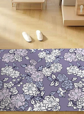 紫色花朵皮革地垫可擦洗免洗PVC防水防油防滑脚垫入户门口进门垫