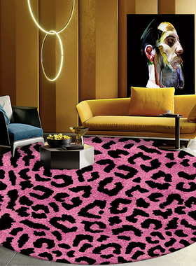 豹纹圆形皮革地垫可擦洗免洗PVC防水防油防滑客厅茶几地垫沙发垫