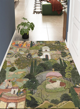 皮革复古地垫油画可擦洗免洗PVC防水防油防滑脚垫入户门口进门垫