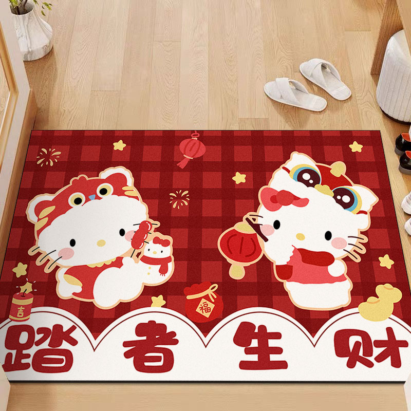 HelloKitty卡通丝圈红色家用脚垫