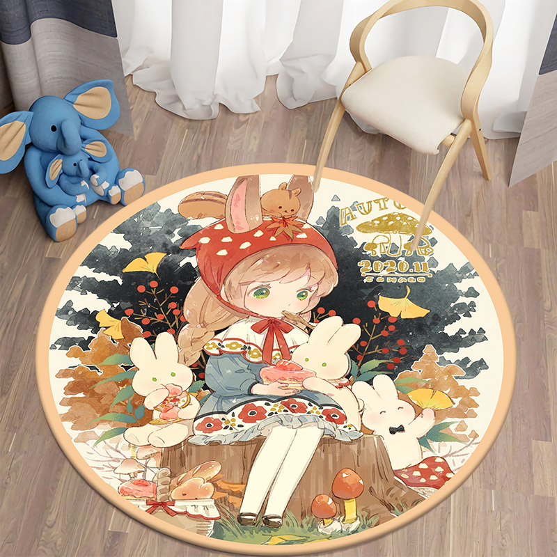 皮革圆形卡通家用防水可擦洗地垫