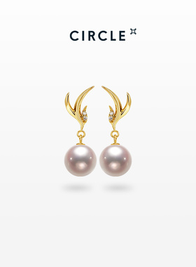 CIRCLE珠宝朱雀系列akoya海水珍珠18K金天然钻石耳钉女羽翼款耳环