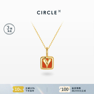 CIRCLE珠宝我心是红桃系列18K金红玛瑙项链方块红桃吊坠情侣款