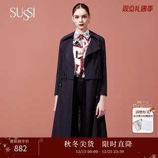 丝路长安商场同款 新款 黑色风衣外套2203F0380 古色秋季 SUSSI