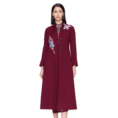 sussi/古色21冬新品单排羊绒刺绣