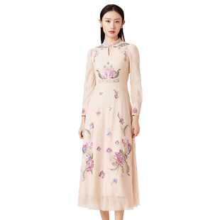 SUSSI/古色春商场同款杏色通勤风泡泡袖连衣裙女