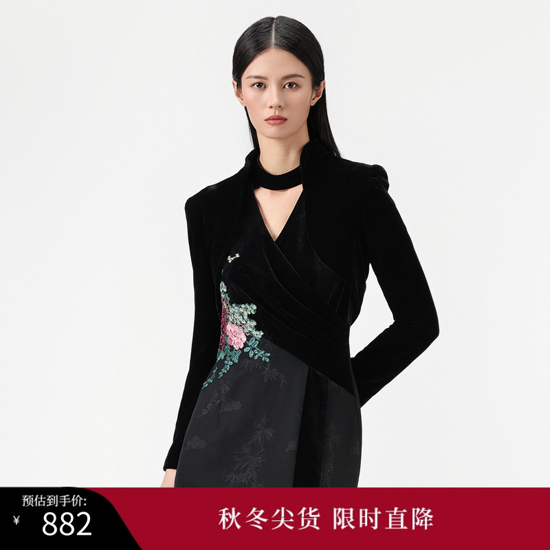 SUSSI/古色25春黑色短款外套礼服外套收腰优雅设计感新款