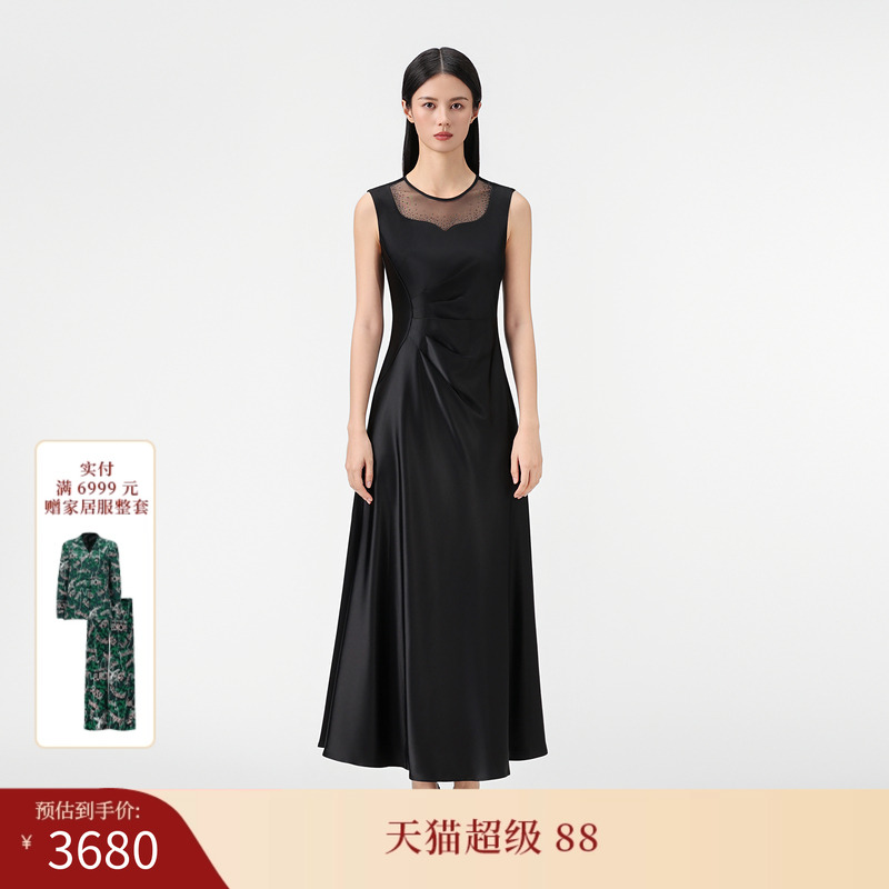 SUSSI/古色25夏商场同款黑色圆领无袖收腰连衣裙中国风夏日出游季