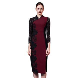 SUSSI/古色春夏商场同款红装新中式长袖复古连衣裙女