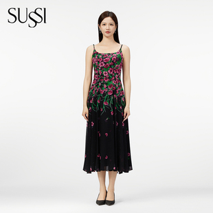 連衣裙氣質(zhì)碎花夏季 SUSSI 古色25夏商場同款 吊帶無袖 穿搭