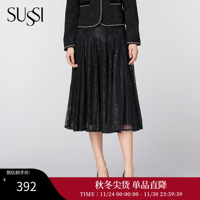 插片古色冬季新品蕾丝褶摆