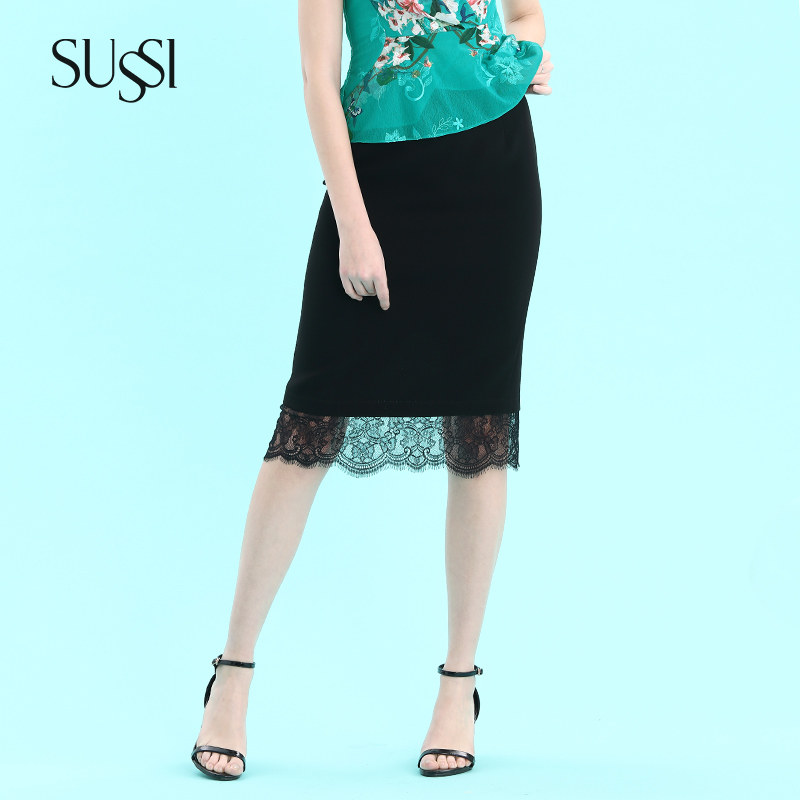 SUSSI/古色夏新品 游逸芳踪 黑色拼接蕾丝包臀半裙 29234350K|msdalam kategori Butik wanita / wanita, skirt - dari Buy2taobao.com untuk memberikan perkhidmatan ejen Taobao profesional membeli