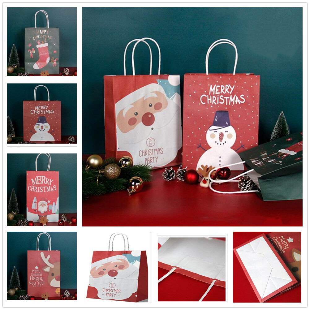 5个圣诞礼品袋购物包装袋圣诞手提礼物袋圣诞节装饰苹果牛皮纸袋