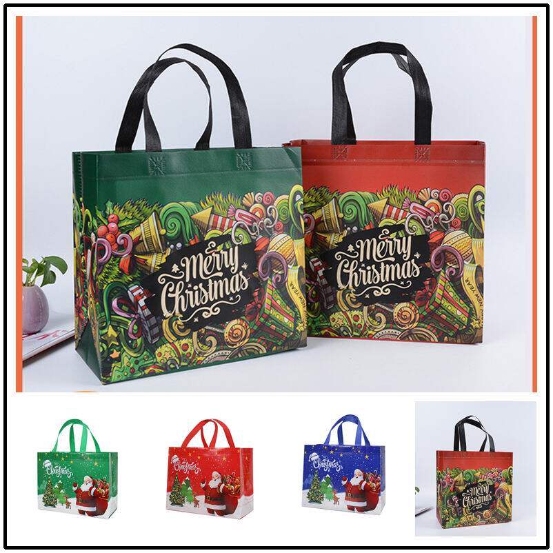 1-50个圣诞礼品包装礼物购物袋覆膜无纺布手提袋环保袋防水