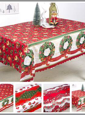 北欧美式花环圣诞风桌布茶几桌布套罩欧式布艺北欧红色喜庆餐桌布