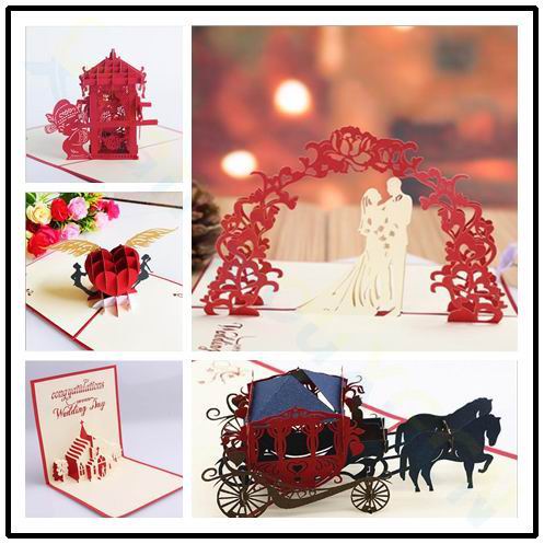 3d剪纸立体玫瑰结婚贺卡邀请函婚礼请帖请柬情人节浪漫求婚贺卡