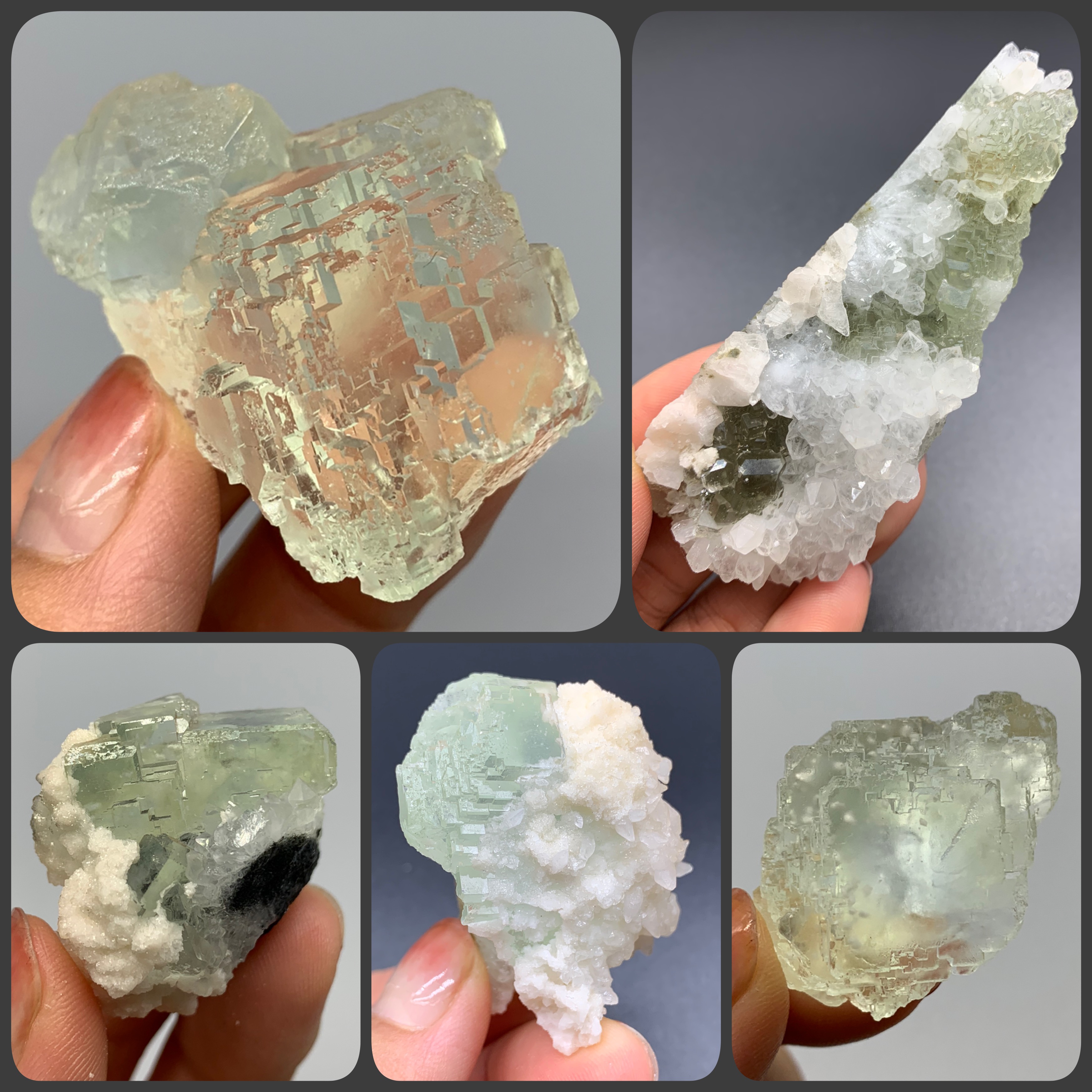 玻璃种 阶梯状绿色萤石 方解石水晶共生矿物晶体矿石标本原石收藏