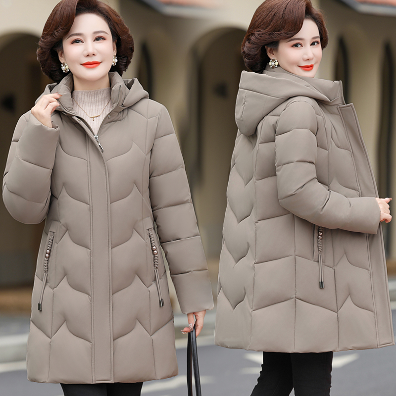 中老年女装羽绒棉棉服中长款时尚