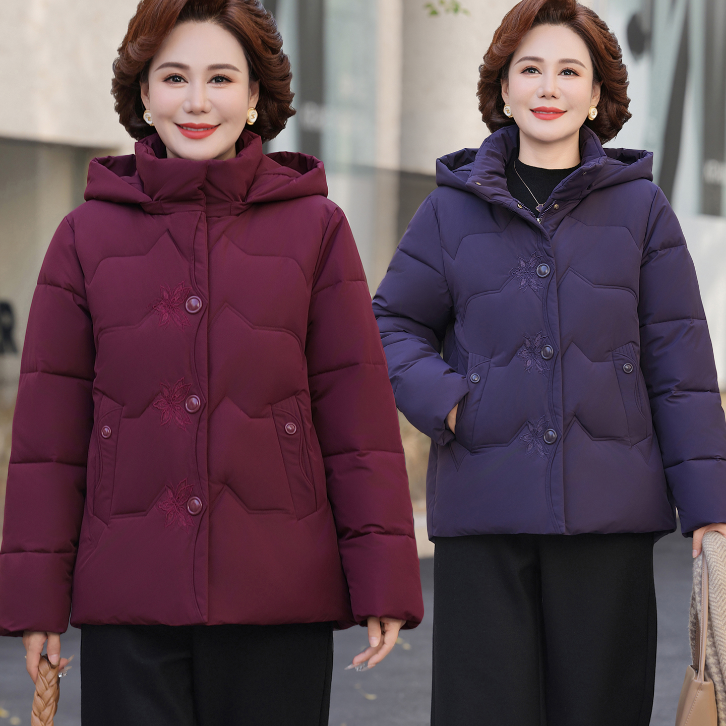 洋气中老年人女装时尚羽绒棉服