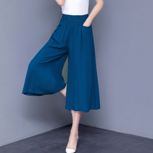 广场跳舞裙松紧腰纯色七分裤 棉绸阔腿裤 中老年裙裤 夏装 女2026新款