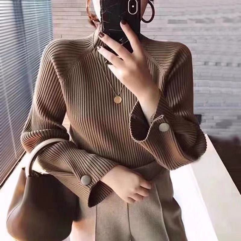 芷欣-2025新款加厚打底衫女款半高领毛衣外穿秋冬设计感宽松针织