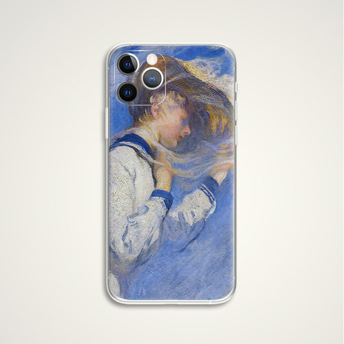 穿水手服的少女印象派油画