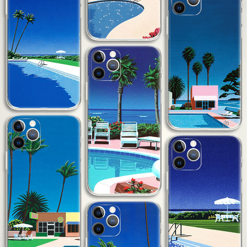 Hiroshi Nagai 海边泳池度假蓝色系 city-pop 日系插画 手机壳F414 适用苹果iphone17PROMAX AIR华为小米三星