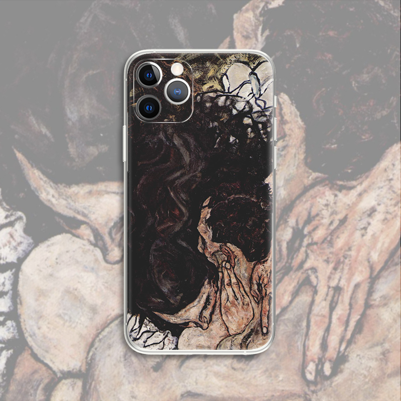 席勒拥抱恋人油画艺术情侣手机