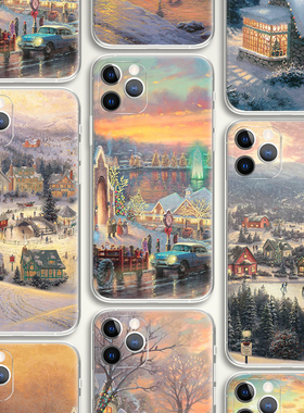 thomas kinkade 圣诞节快乐 圣诞夜景 插画油画文艺术生手机壳 F198 适用苹果17PROMAX 华为小米 VIVOoppo