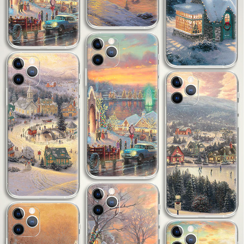 thomas kinkade 圣诞节快乐 圣诞夜景 插画油画文艺术生手机壳 F198 适用苹果17PROMAX 华为小米 VIVOoppo