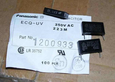 安规薄膜电容ECQ-UV223M 0.022UF 250VAC 223 100个1包10元 P15
