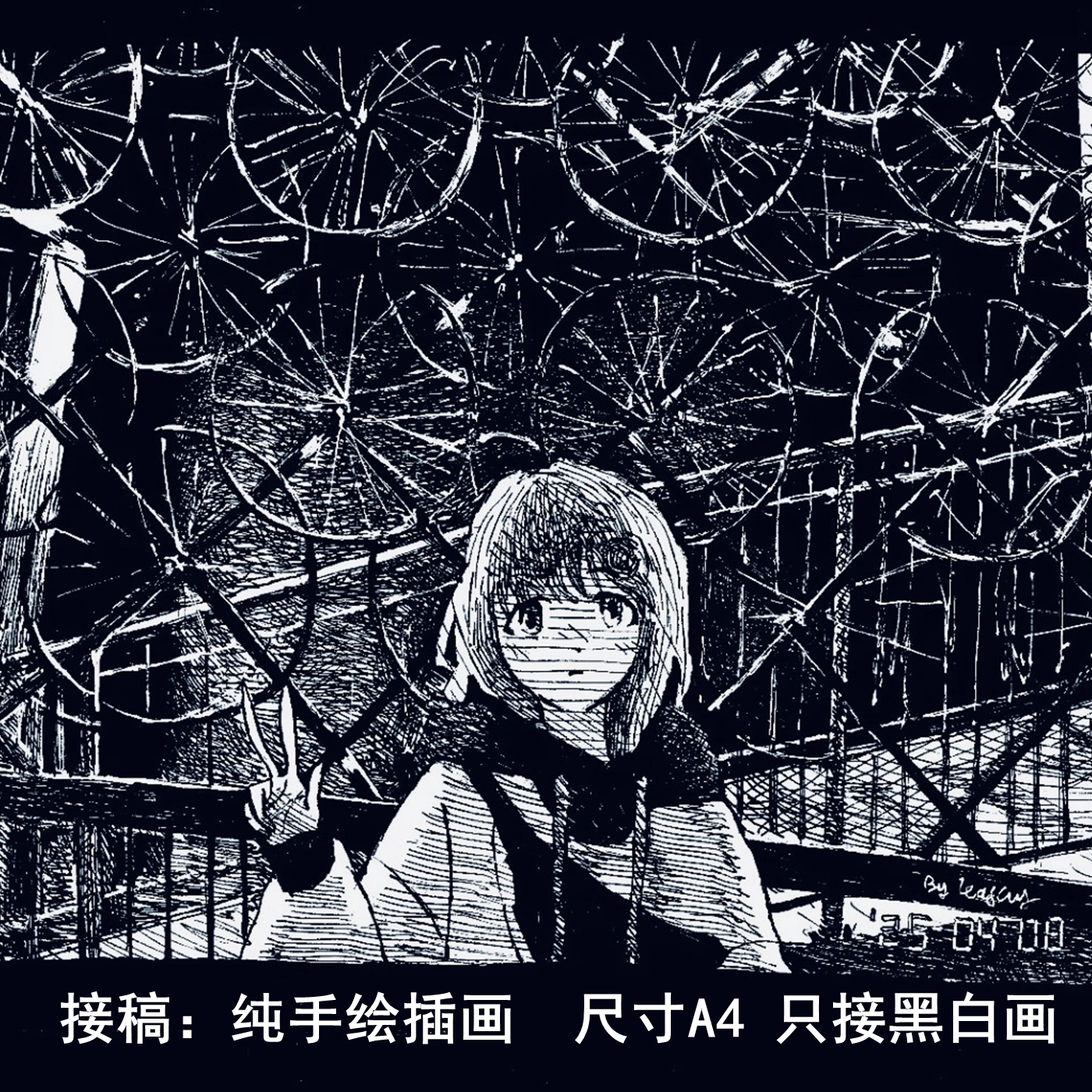 纯手绘插画黑白稿漫画卡通小说封面约稿绘画线描代画动漫照片壁纸