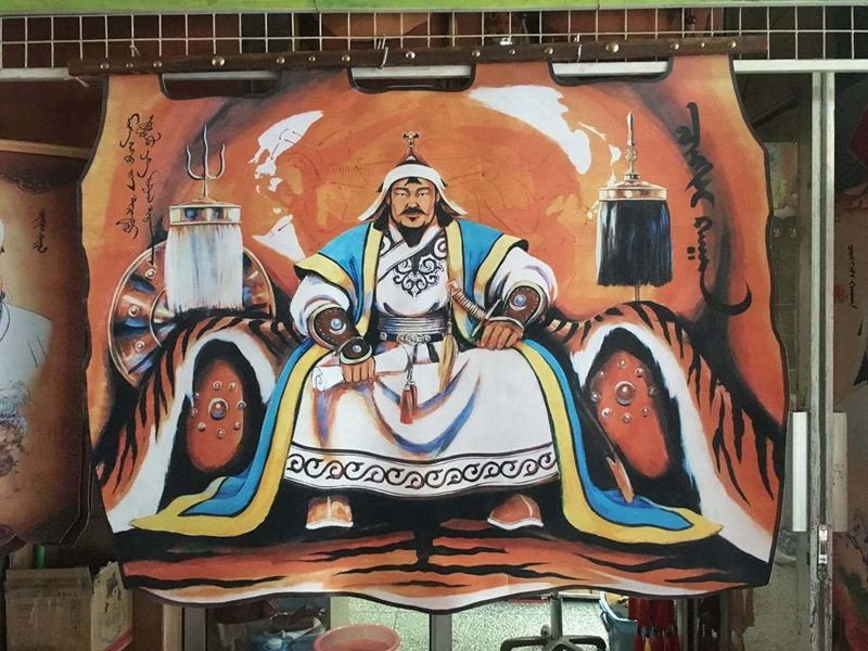 蒙古皮画成吉思汗像皮画蒙古大汗工艺品挂画蒙古包饭店餐厅装饰画