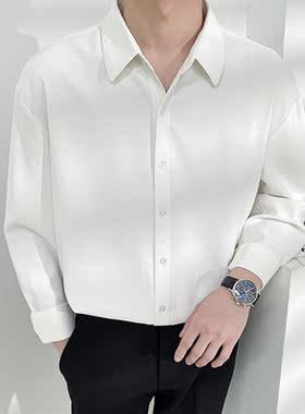 春秋季花衬衫男长袖潮牌ins痞帅冰丝衬衣发型师碎花豹纹上衣服