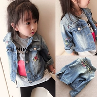 Áo khoác denim bé gái thêu áo khoác mùa xuân hè 2019 cho trẻ em ve áo dài tay áo khoác denim - Áo khoác shop quần áo trẻ em