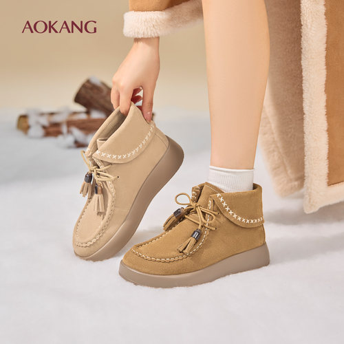 奥康 女鞋2025冬季新款勃肯鞋复古厚底增高鞋软底鞋子门店发货